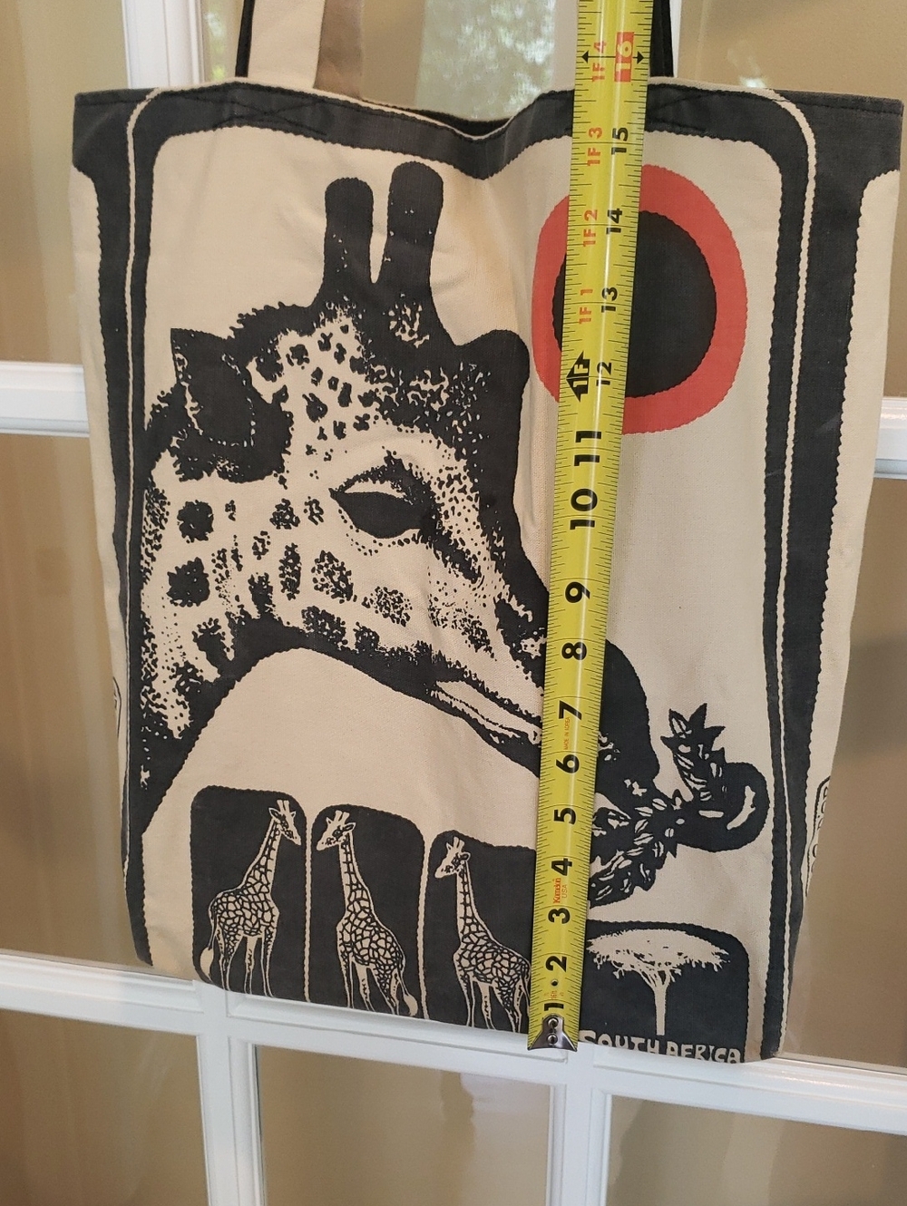 Hand Printed Giraffe Tote by COQ D'OR - 16"H X 12"W X 3" D - Picture 7 of 16
